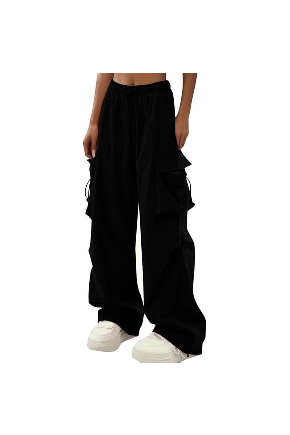Baggy Parachute Pants for Womens Wide Leg Cargo Boyfriend Pant High Waist Y2K Streetwear Trousers with Muti-Pockets
