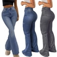 thumbnail image 1 of AGWOLF Bell Bottom Jeans for Women Trendy Slim Flare High Waist Jeggings Sparkly Embellished Rhinestone Stretch Denim Pants with Pockets Blue XXL, 1 of 8