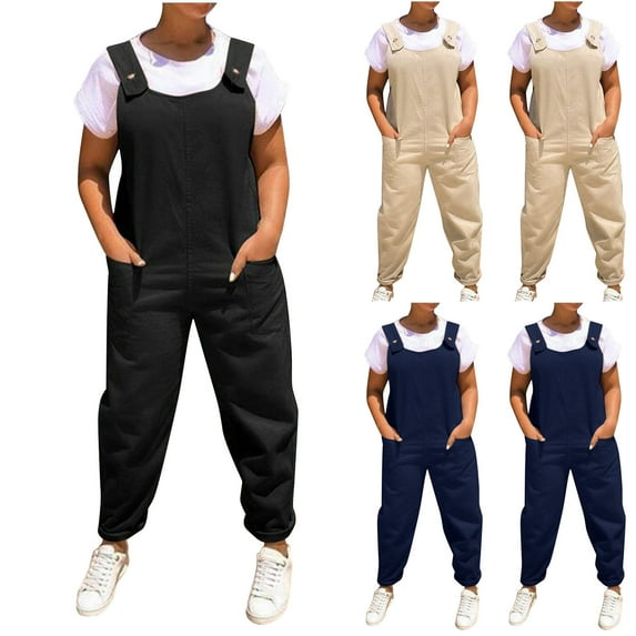 AGWOLF Bib Overalls for Women One Piece Summer Casual Adjustable Straps Overall Baggy Suspenders Pants with Pockets Trendy Sleeveless Rompers Black S