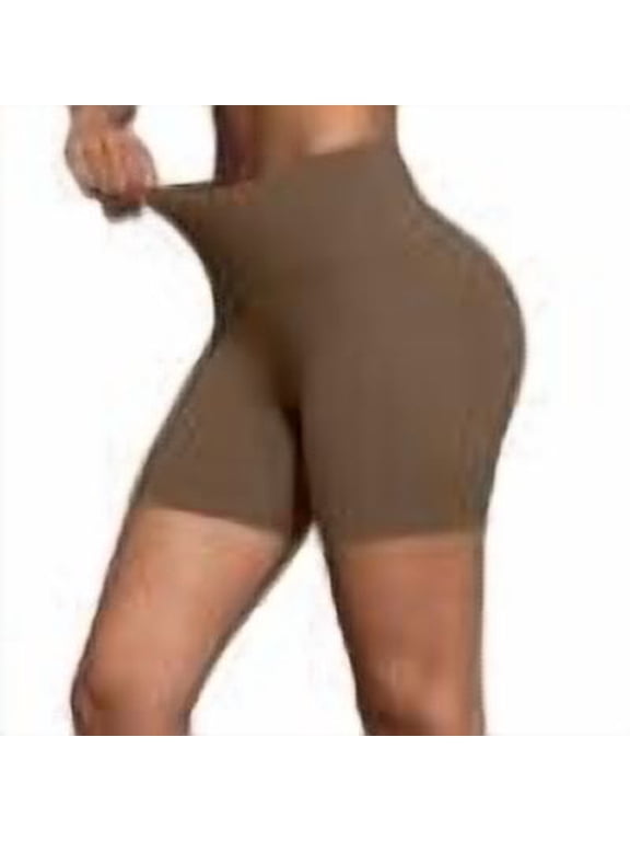 Biker Shorts for Women with Pockets 5" High Waisted Workout Shorts Tummy Control Running Yoga Shorts Coffee XL