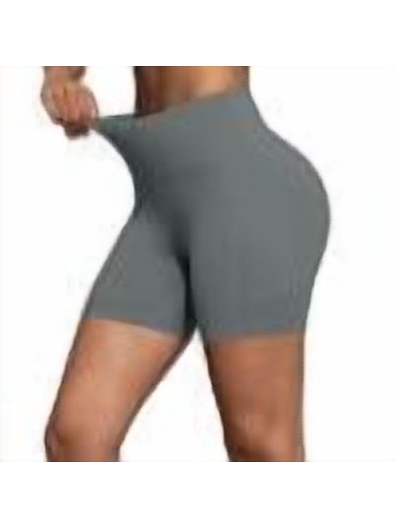 Biker Shorts for Women with Pockets 5" High Waisted Workout Shorts Tummy Control Running Yoga Shorts Gray S