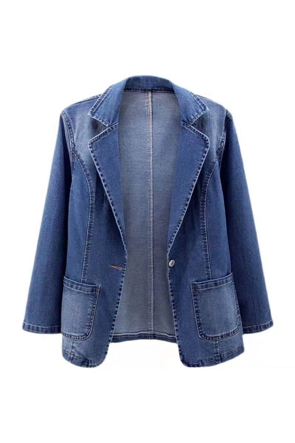 Blazers for Women Business Casual Notch Lapel Jean Jackets Dressy One Button Long Sleeve Domin Coats Slim Office Outcoat