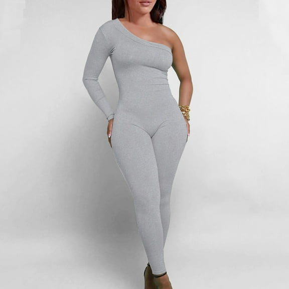 AGWOLF Bodycon Jumpsuit for Women Stretchy Off the Shoulder Rompers Ribbed Knit Fashion Jumpsuit