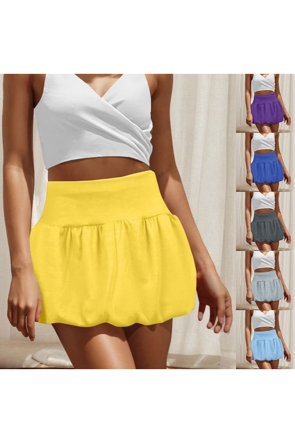 Bubble Mini Skirts for Women High Waisted Puffy Hem Skirt Cute A-Line Short Skirt Casual Y2K Summer Skirt Gray L