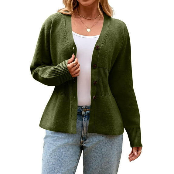 AGWOLF Button up Cardigan Sweaters for Women Chunky Long Sleeve Knit Jacket Coat Casual V Neck Tops with Pocket