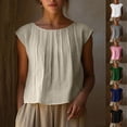 thumbnail image 1 of AGWOLF Cap Sleeve Tops for Women Boat Neck Pleated Crop Shirts Lightweight Cotton Summer Top Vacation Beach Tees Green S, 1 of 10