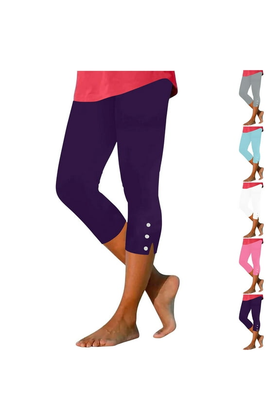 Capri Leggings for Women Dressy Casual Summer Capris Lightweight Solid Color Crop Tights Casual Ladies Clothing Pink XL