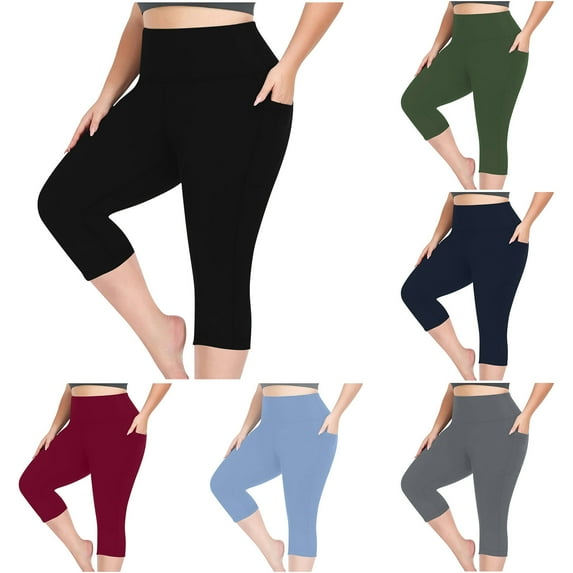 AGWOLF Capri Leggings for Women Plus Size High Waisted Knee Length Capris Stretch for Casual Yoga Pants Workout Exercise Cropped Trousers with Pockets