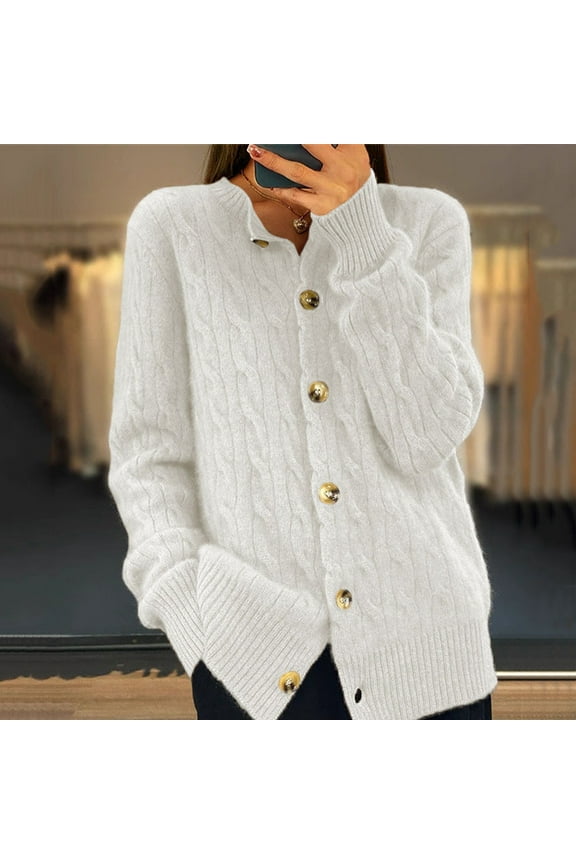 Cardigan Sweaters for Women Loose Cable Knit Button Up Jacket Coat Comfy Long Sleeve Tops