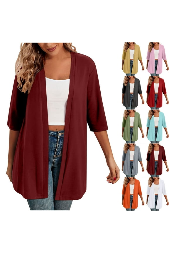 Cardigans for Women Loose Fit Elbow Sleeve Open Front Cardigan Lightweight Maxi Duster Coats Summer Sun Protection Cover Ups