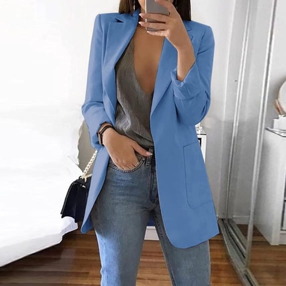 AGWOLF Casual Blazer for Women Comfy Open Front Long Sleeve Jackets Plus Size Lapel Slim Suit Jacket Work Office Cardigan Coat