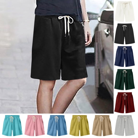 AGWOLF Casual Shorts for Women High Waisted Drawstring Going Out Short 2025 Summer Knee Length Bermuda Shorts for Teen Girls