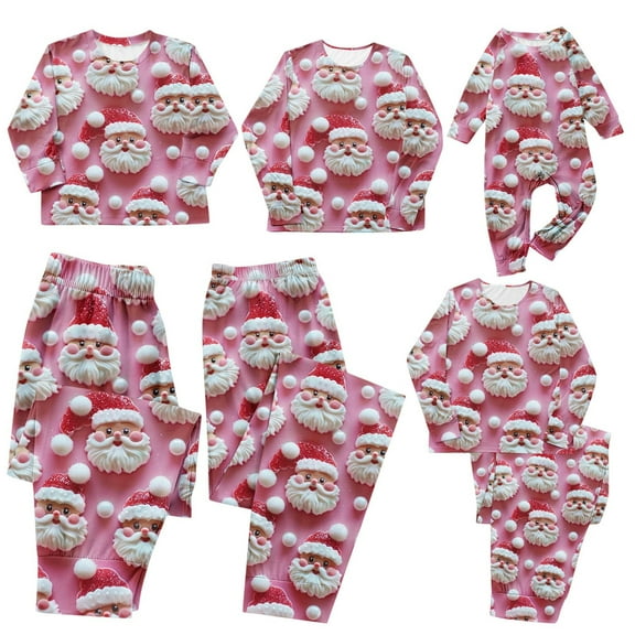 AGWOLF Christmas Pajamas Family Matching Pjs Sets Cute Santa Claus Xmas Pjs Sets Long Sleeve Tops and Bottoms Sleepwear Holiday Loungewear Jammies