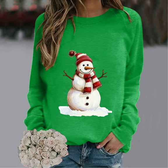 AGWOLF Christmas Sweatshirt for Women Funny Snowman Graphic Ugly Shirts Loose Crewneck Long Sleeve Xmas Holiday Tops