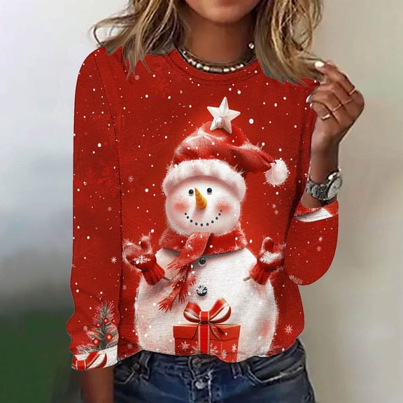 AGWOLF Christmas Sweatshirts for Women Cute Snowman Graphic Tunic Blouse Crewneck Xmas Xmas Tops Long Sleeve Holiday Ugly Shirts Fall Wimter Clothes