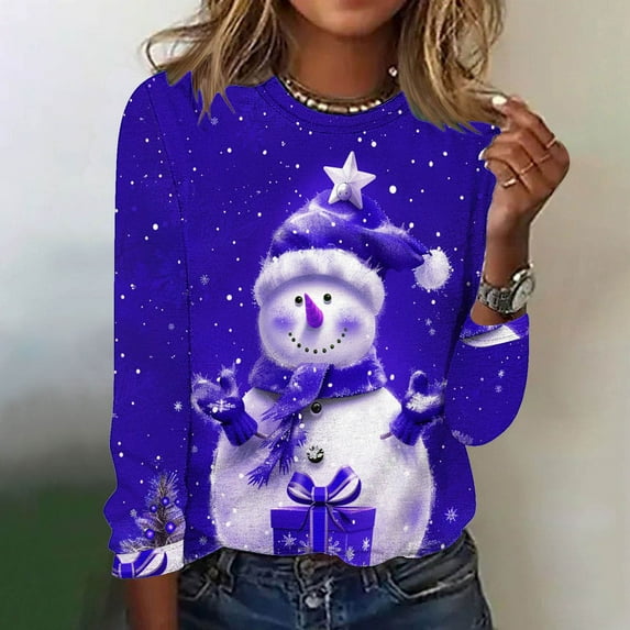 AGWOLF Christmas Sweatshirts for Women Cute Snowman Graphic Tunic Blouse Crewneck Xmas Xmas Tops Long Sleeve Holiday Ugly Shirts Fall Wimter Clothes