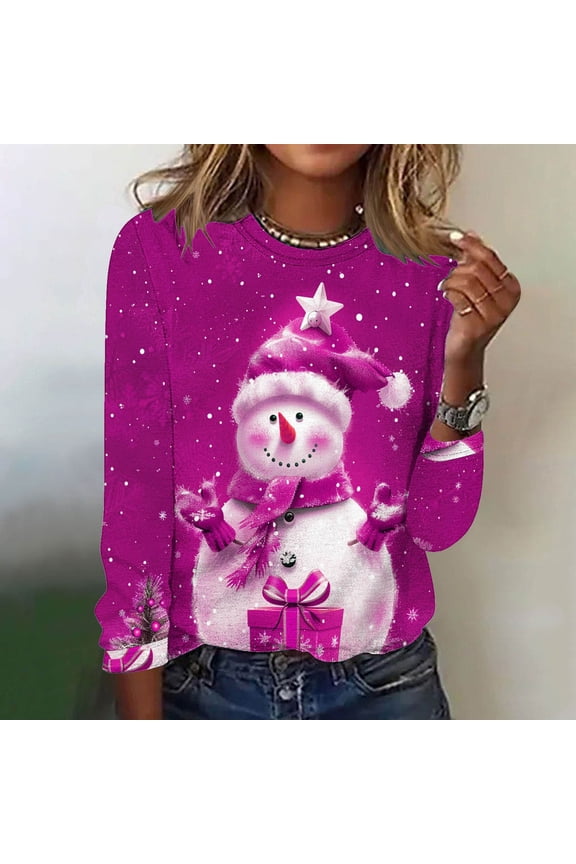 Christmas Sweatshirts for Women Cute Snowman Graphic Tunic Blouse Crewneck Xmas Xmas Tops Long Sleeve Holiday Ugly Shirts Fall Wimter Clothes
