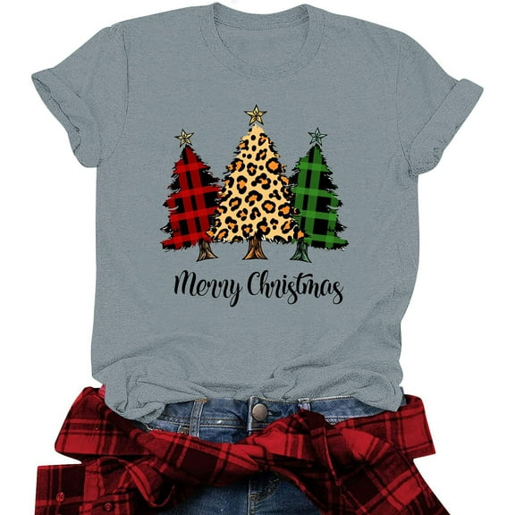 AGWOLF Christmas Tree Shirt for Women Funny Merry Christmas Printed Xams T-Shirts Short Sleeve Ugly Tops Xmas Holiday Gifts