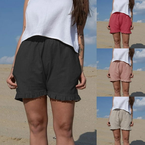 AGWOLF Cotton Linen Shorts for Women Casual Loose Fit High Waisted Lounge Short Summer Ladies Ruffled Hem Going Out Shorts