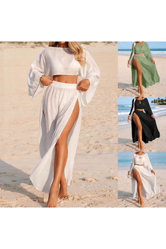 Cover Up for Swimwear Women Set Mesh Knit Bathing Suits Cover Ups 2 Piece Bikini Coverup Beach Swimwear Green M