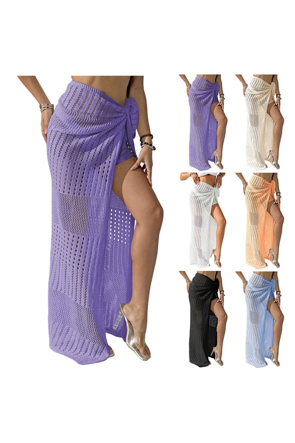 Cover Ups for Swimwear Women Beach Sarong Wrap Crochet Hollow Out Swimsuits Coverup for Women Summer Vacation Outfits Purple Free Size