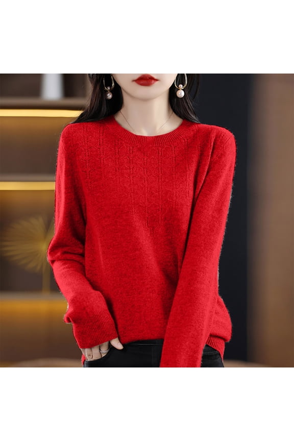 Cozy Sweaters for Women Lightweight Ribbed Knit Pullover Casual Crewneck Solid Jumper