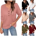 thumbnail image 1 of AGWOLF Cozy Sweaters for Women Waffle Knit V Neck Sweatshirt Button Down Long Sleeve Tops Fall Travel Outfits, 1 of 10