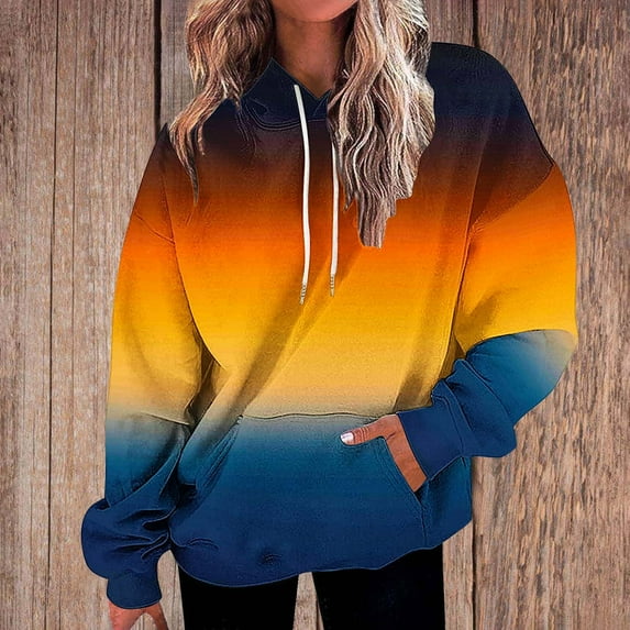 AGWOLF Cradient Sweatshirts for Women Aesthetic Oversized Long Sleeve Hooded Hoodies Fashion Long Sleeve Drawstring Pullover