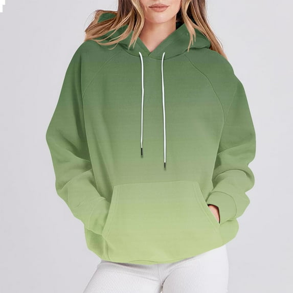 AGWOLF Cradient Sweatshirts for Women Casual Oversized Long Sleeve Hoodies Preppy Drawstring Hooded Tops with Pockets