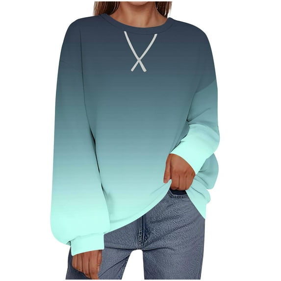 AGWOLF Crew Neck Sweatshirts Loose Gradient Print Long Sleeve Pullover Oversized Drop Shoulder Tops