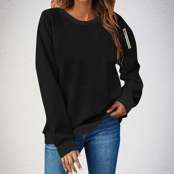 AGWOLF Crew Neck Sweatshirts Women Comfy Long Sleeve Pullover Tunic Solid Classic Tops Fall Clothes