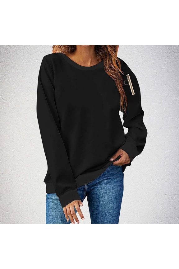 Crew Neck Sweatshirts Women Comfy Long Sleeve Pullover Tunic Solid Classic Tops Fall Clothes