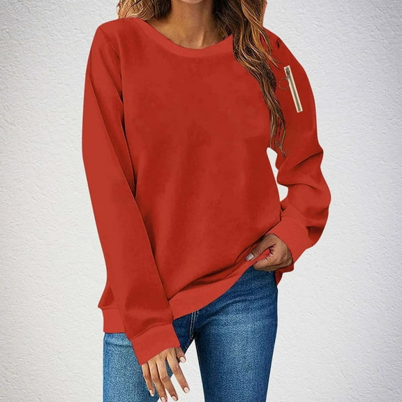 AGWOLF Crew Neck Sweatshirts Women Comfy Long Sleeve Pullover Tunic Solid Classic Tops Fall Clothes