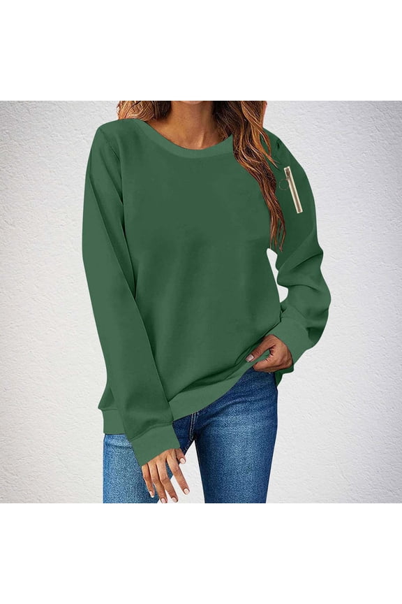 Crew Neck Sweatshirts Women Comfy Long Sleeve Pullover Tunic Solid Classic Tops Fall Clothes