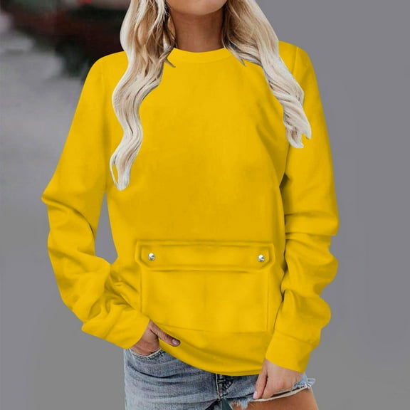 AGWOLF Crew Neck Sweatshirts for Women Casual Long Sleeve Tops with Pocket Comfy Solid Color Loose Pullover Tunic
