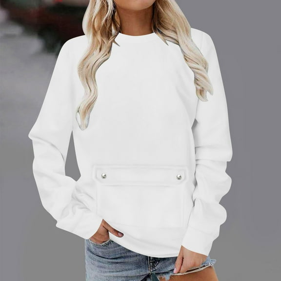 AGWOLF Crew Neck Sweatshirts for Women Casual Long Sleeve Tops with Pocket Comfy Solid Color Loose Pullover Tunic