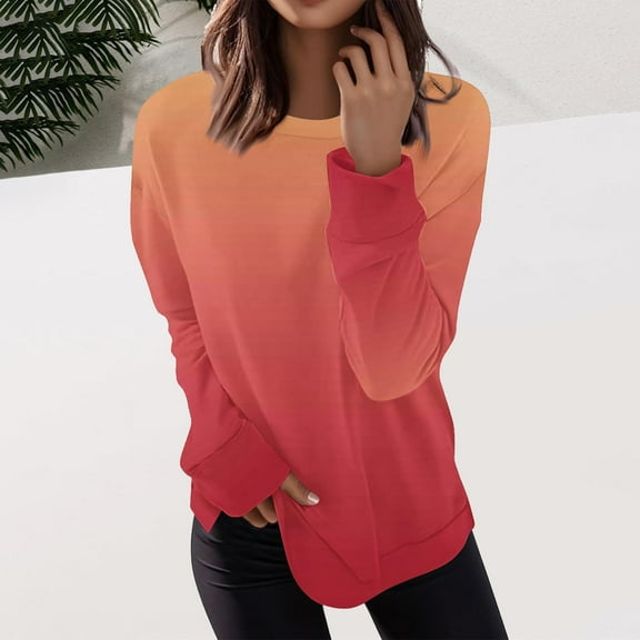 AGWOLF Crew Neck Sweatshirts for Women Preppy Cradient Color Long Sleeve Pullover Loose Fit Y2K Tops