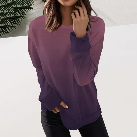 AGWOLF Crew Neck Sweatshirts for Women Preppy Cradient Color Long Sleeve Pullover Loose Fit Y2K Tops