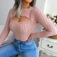 thumbnail image 1 of AGWOLF Crewneck Sweater for Women Lightweight Cutout Front Cable Knit Jumper Tops Slim Long Sleeve Pullover, 1 of 5