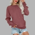 thumbnail image 1 of AGWOLF Crewneck Sweatshirts for Women Casual Long Sleeve Tops Loose Fit Solid Color Pullover with Pocket, 1 of 5