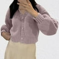 thumbnail image 1 of AGWOLF Cropped Cardigan Sweaters for Women Fashion Button Up Knit Jackets Solid Lantern Long Sleeve Tops Fall Winter Y2K Coat, 1 of 6