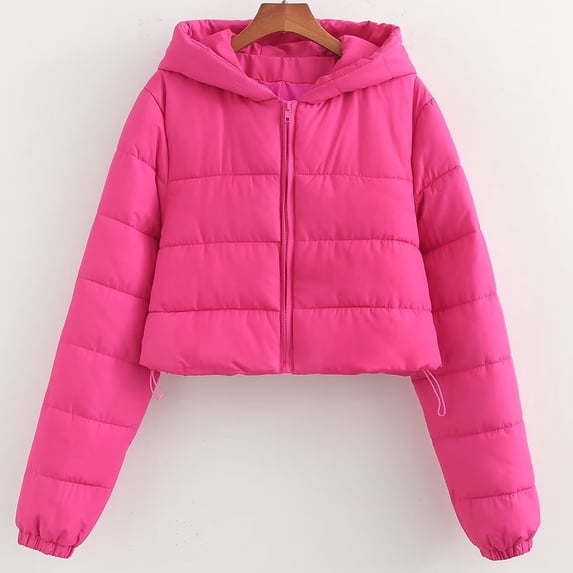 AGWOLF Cropped Puffer Jackets for Women Cute Long Sleeve Hooded Puffer Coats Casual Zip Up Padded Coat Winter Warm Outwear