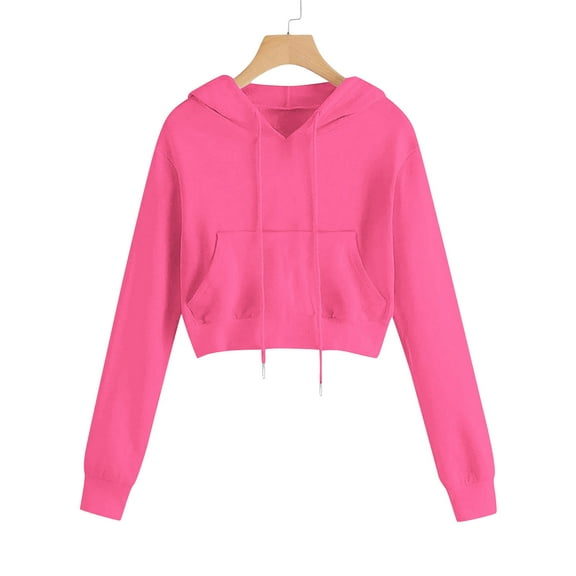 AGWOLF Cropped Sweatshirts for Women Trendy Long Sleeve Hooded Tops with Pocket Cute Solid Color Y2K Hoodies