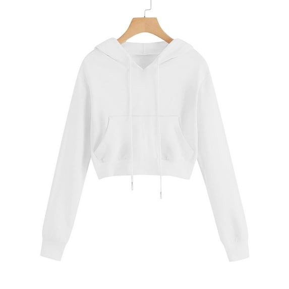 AGWOLF Cropped Sweatshirts for Women Trendy Long Sleeve Hooded Tops with Pocket Cute Solid Color Y2K Hoodies