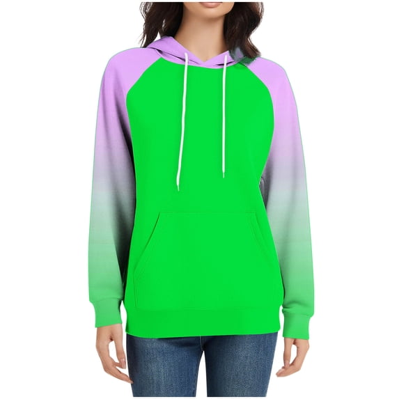 AGWOLF Cute Hoodies for Women Preppy Color Block Long Sleeve Sweatshirts School Y2K Hooded Pullover with Pocket Fall Fashion Shirts
