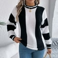 thumbnail image 1 of AGWOLF Fall Sweater for Women Casual Striped Color Block Knit Pullover Cozy Crewneck Lantern Long Sleeve Jumper Tops, 1 of 8