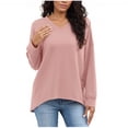 thumbnail image 1 of AGWOLF Fall Sweatshirts for Women Comfy Long Sleeve Pullover Loose Fit Lightweight V Neck Tops, 1 of 7