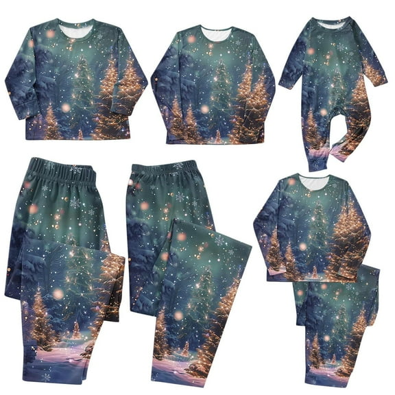 AGWOLF Family Christmas Pajamas Matching Sets Funny Xmas Tree Print Sleepwear Pjs Set Long Sleeve Shirts and Pants Loungewear Novelty Holiday Jammies PJs
