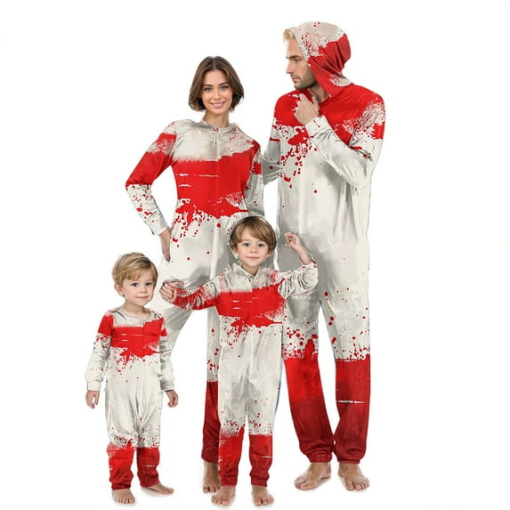 AGWOLF Family Matching Halloween Onesie Pajamas,Tie Dye Printed Hooded Zipper Jammies Sleepwear Long Sleeve One-Piece Pjs Loungewear for Halloween Night Mom XXL