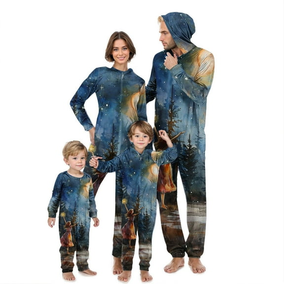 AGWOLF Family Matching Halloween Pajamas Halloween Print Zipper Hooded Romper Long Sleeve Holiday Jammies Sleepwear One-Piece Family Pjs Sets Mom L